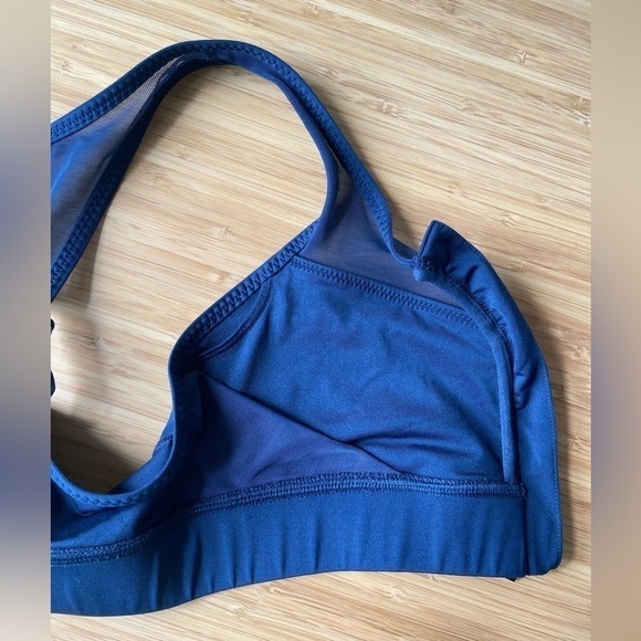 Handful Supportive Zip Clip Front Athletic Workout Running Navy Blue Sports Bra - Picture 8 of 11